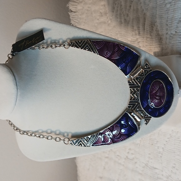 Silver and Purple Statement Necklace Set - Picture 3 of 4
